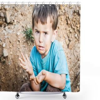 Personality  Poor Little Homeless Boy. Shower Curtains