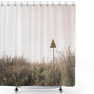Personality  Triangle With Warning Toxic Symbol Near Field, Post Apocalyptic Concept Shower Curtains