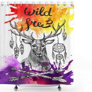 Personality  Poster With Deer Shower Curtains