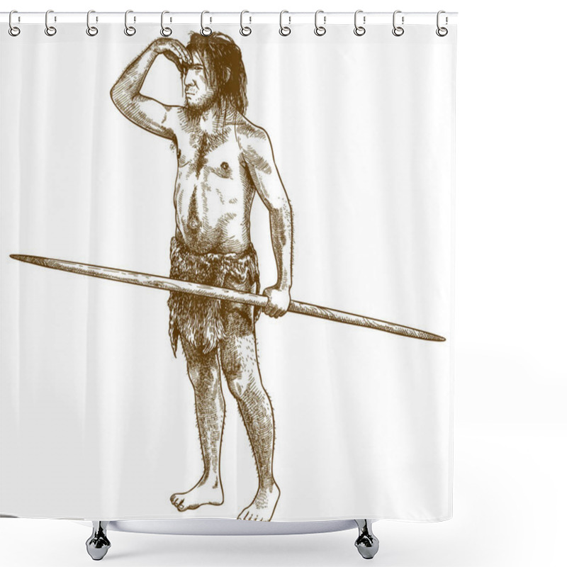 Personality  Engraving Illustration Of Caveman Shower Curtains