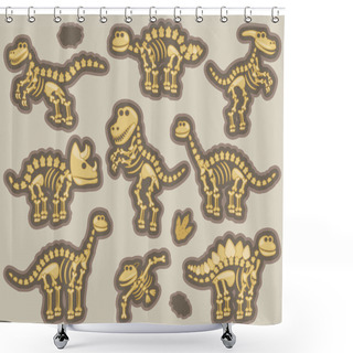Personality  Vector Collection Of Dinosaur Fossils Or Bones Shower Curtains