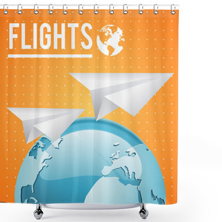 Personality  Vector Earth And Two Paper Planes On Orange Background Shower Curtains
