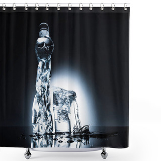 Personality  Crumpled Plastic Water Bottle And Cup On Dark  Shower Curtains