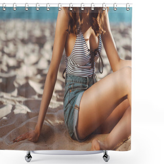 Personality  Young Woman At Beach  Shower Curtains