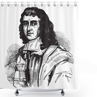 Personality  Cecil Calvert, Lord Baltimore, 1605-1675, He Was The First Proprietor And Proprietary Governor Of The Province Of Maryland, Vintage Line Drawing Or Engraving Illustration Shower Curtains