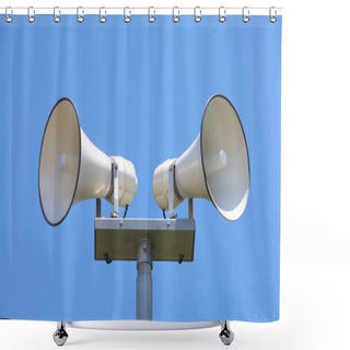 Personality  Loud Speaker On Blue Sky Shower Curtains