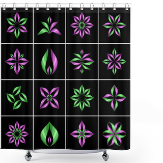 Personality  Floral Icons. Design Elements Set. Symbolic Flowers And Leaves.  Shower Curtains