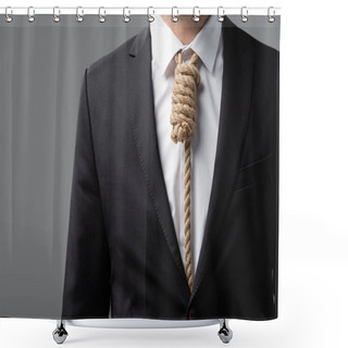Personality  Cropped View Of Businessman In Black Blazer And Rope Instead Of Tie Isolated On Grey Shower Curtains