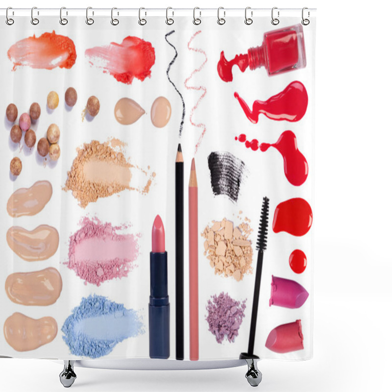 Personality  Make Up Products Isolated On White Background Shower Curtains
