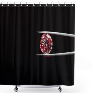 Personality  Colorful Red Sparkling Diamond In Tweezers Isolated On Black Shower Curtains