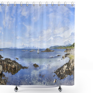 Personality  Boat In Ronachan Beach Shower Curtains