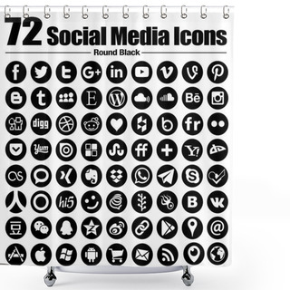 Personality  72 New Round Social Media Icons - Vector, Black And White, Transparent Background - The Must Have Complete Circle Icon Set Shower Curtains