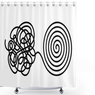 Personality  Chaos And Disorder Turns Into A Formed Even Tangle With One Line. Chaos And Order Theory. Flat Vector Illustration Isolated Shower Curtains