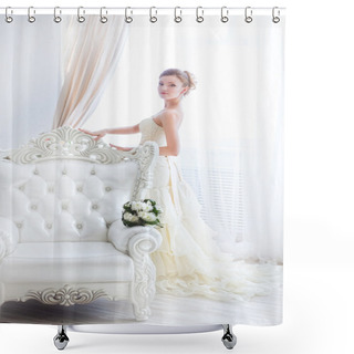 Personality  Young Bride Near Curtains. Shower Curtains