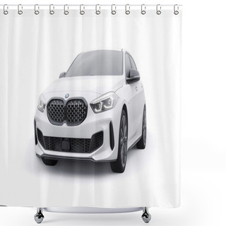 Personality  Tula, Russia. January 9, 2022: BMW M135i XDrive. White Car Isolated On White Background. 3d Rendering Shower Curtains