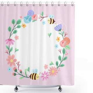 Personality  Blank Frame Decorated With Abstract Modernized Forms Flowers And Foliage. Empty Modern Border Surrounded By Multicolored Line Symbols Organized Pleasantly. Shower Curtains