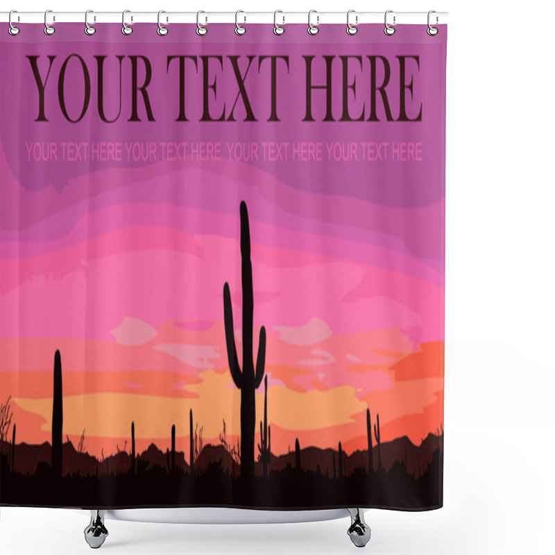 Personality  Mexican Desert Sunset With Cactus. Vector Illustration. Place For Your Text. Shower Curtains