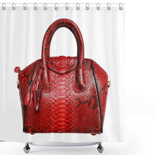 Personality  Python Snake Skin Red Bag Isolated On White Background. Exotic Snakeskin Purse Shower Curtains