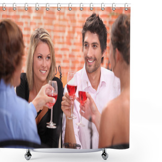 Personality  Two Couple At A Restaurant Shower Curtains