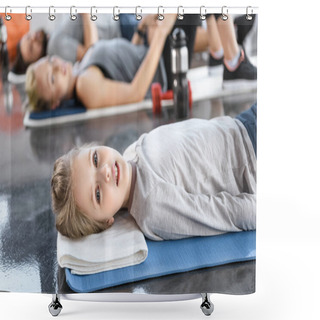 Personality  Girl Doing Gymnastics At Fitness Studio Shower Curtains