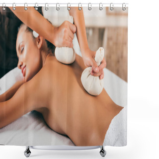 Personality  Attractive Woman Receiving Treatment At Massage Center Shower Curtains