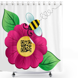 Personality  Spring Time Flower And Bee With Qr Code Shower Curtains