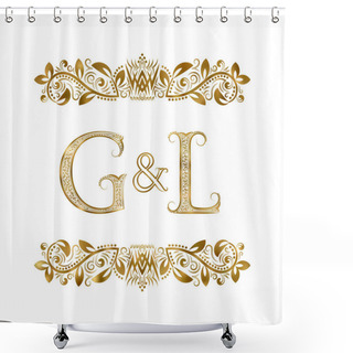 Personality  G And L Vintage Initials Logo Symbol. The Letters Are Surrounded By Ornamental Elements. Wedding Or Business Partners Monogram In Royal Style. Shower Curtains