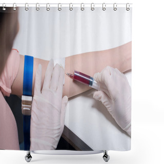 Personality  Doctor Doing Blood Test From Vein Shower Curtains