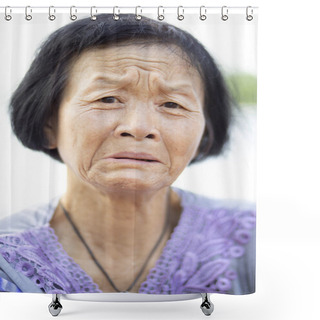 Personality  Close Up Face Of Asian Senior Woman Crying Emotion  Shower Curtains