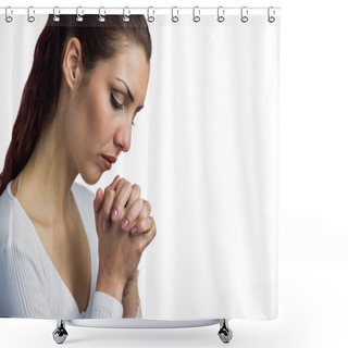 Personality  Woman Praying With Joining Hands And Eyes Closed  Shower Curtains