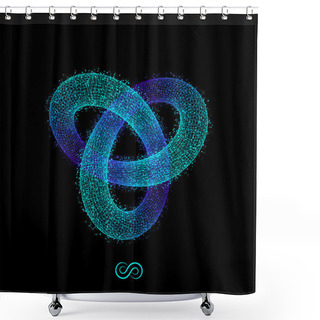 Personality  Trefoil Knot. Vector 3D Illustration.  Illustration Consisting Of Points. 3D Grid Design. Object With Dots. Geometric Shape For Design. Molecular Grid. 3D Technology Style With Particle. Shower Curtains