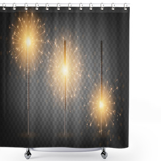 Personality  Christmas New Year Bengal Light Set. Realistic Golden Sparkler Lights Isolated On Transparent Background. Festive Bright Fireworks. Fun Decorations For Celebrations And Holidays, Vector Illustration Shower Curtains