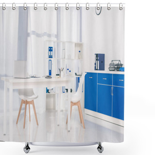 Personality  Table With Chairs And Shelves With Documents At Working Place In Clinic Shower Curtains