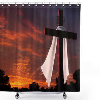 Personality  Dramatic Lighting On Christian Easter Crucifixion Cross At Sunrise Shower Curtains