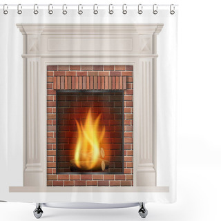 Personality  Classic Fireplace With Red Brick And Furnace Shower Curtains