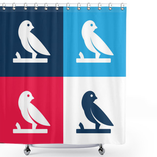 Personality  Bird On A Branch Blue And Red Four Color Minimal Icon Set Shower Curtains