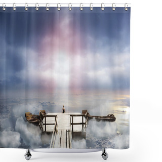 Personality  Woman Sitting On An Old Pier Shower Curtains
