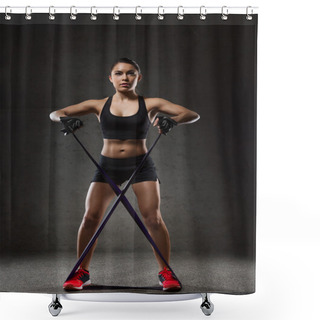Personality  Woman With Expander Exercising In Gym Shower Curtains