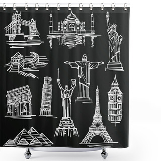 Personality  Chalkboard Sketch Of Hand Drawn Tourist Places, Template Design Element, Vector Illustration Shower Curtains