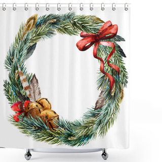 Personality  Vector Watercolor Christmas Wreath Shower Curtains