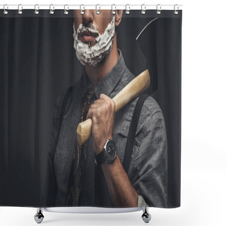 Personality  Man In Shaving Cream Holding Axe Shower Curtains