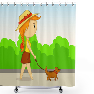Personality  Vector Cartoon Girl With Dog Shower Curtains