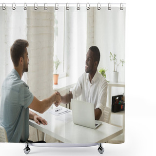 Personality  African American And Caucasian Businessmen Shaking Hands Over Of Shower Curtains