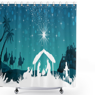 Personality  White Silhouette Nativity Scene Shower Curtains