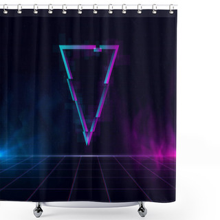 Personality  Retrowave Background With Sparkling Glitched Triangle And Blue And Purple Glows With Smoke. Shower Curtains