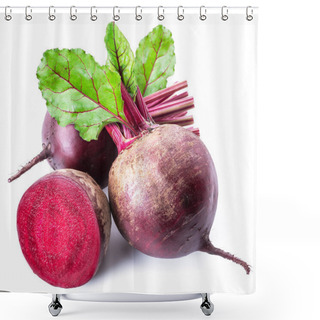 Personality  Red Beets Or Beetroots On White Background. Shower Curtains