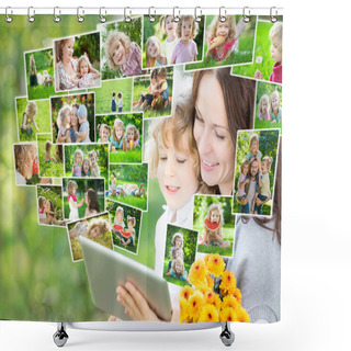 Personality  Happy Family Using Tablet PC Shower Curtains