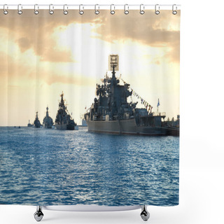 Personality  Row Of Military Ships Shower Curtains