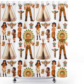Personality  Seamless Background With Native American Indians Shower Curtains