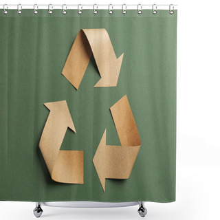 Personality  Recycling Symbol Cut Out Of Kraft Paper On Green Background, Top View Shower Curtains